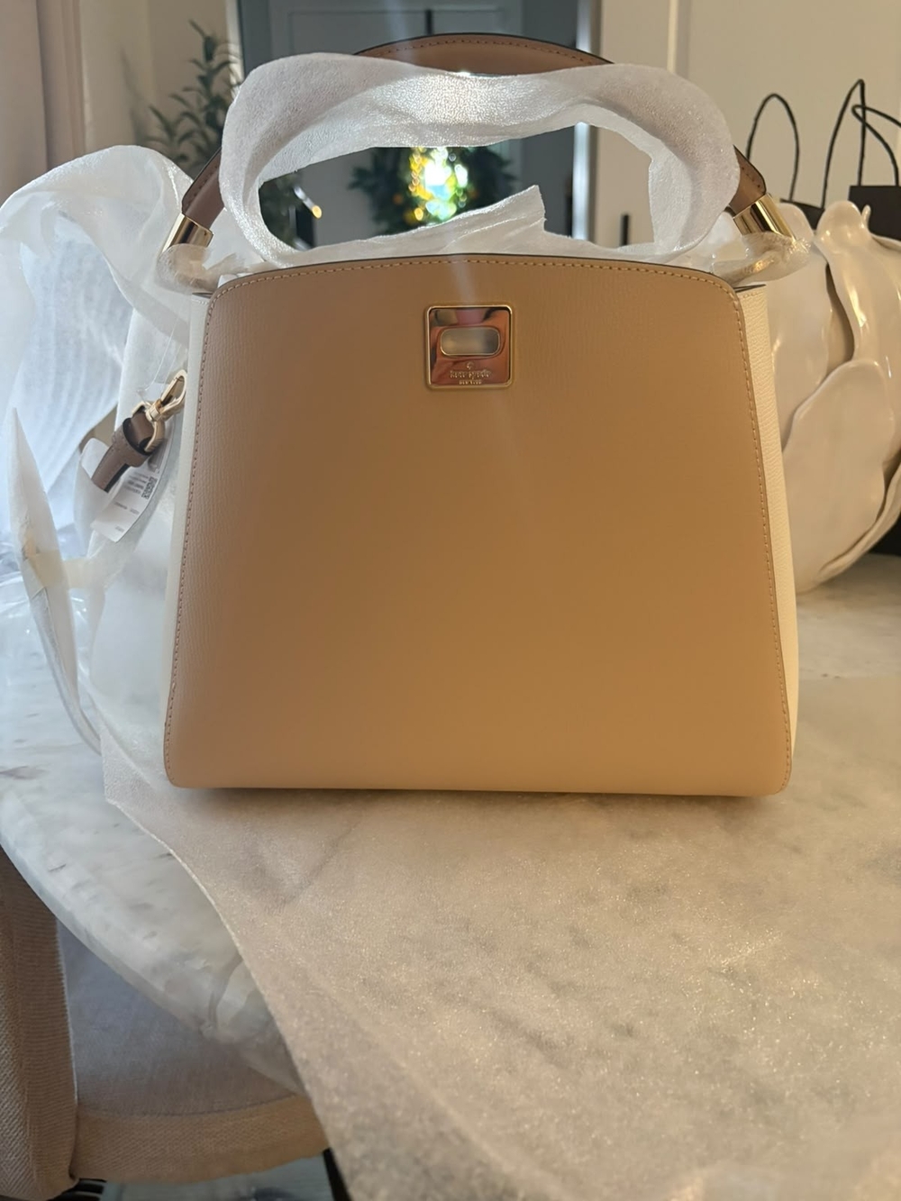 Kate Spade Leather Top-Handle Satchel in Beige